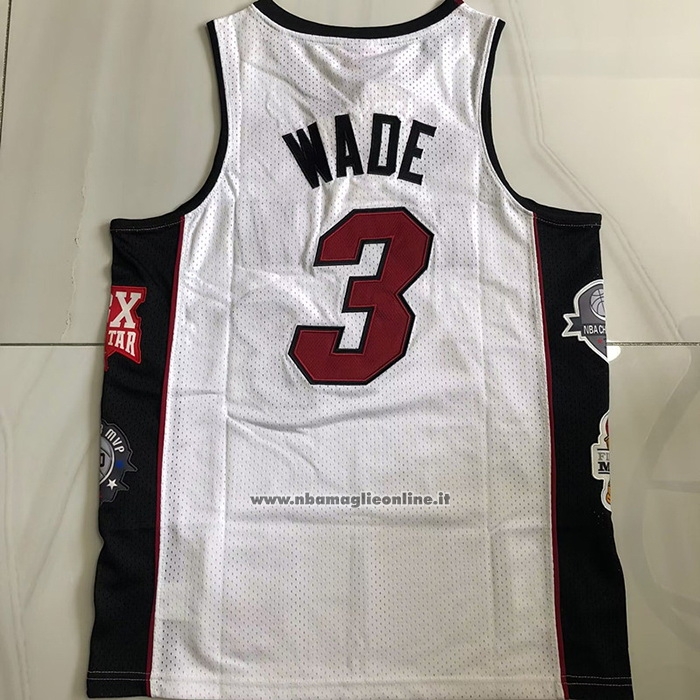 Maglia Miami Heat Dwyane Wade #3 Mitchell & Ness 2003-19 Bianco